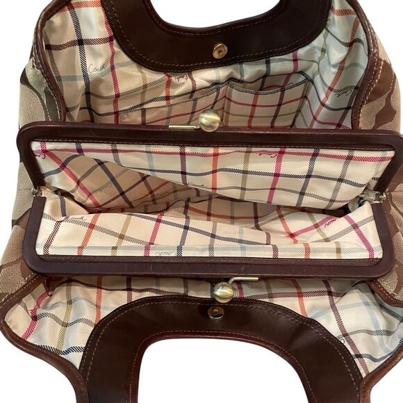 Y2K Coach Ergo Gold Kiss Lock Satchel Signature Brown Jacquard Leather Frame - Picture 7 of 9